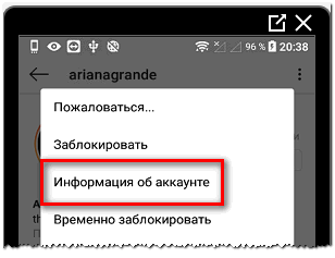 Информация об аккаунте в Инстаграме